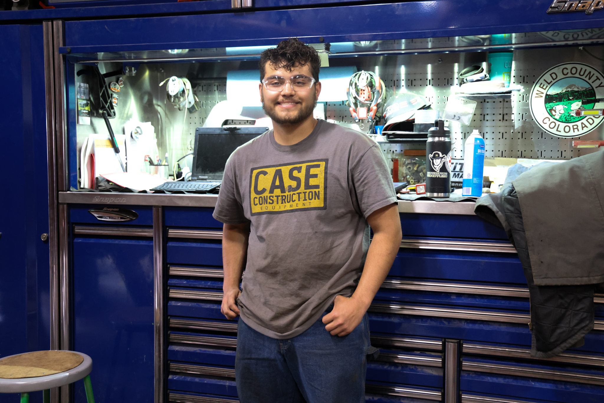 Sergio in front of his toolbox